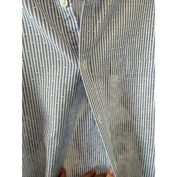Reiss Slim Pinstriped Long Sleeve Button Down Shirt Blue White Mens Size Large - Picture 7 of 13